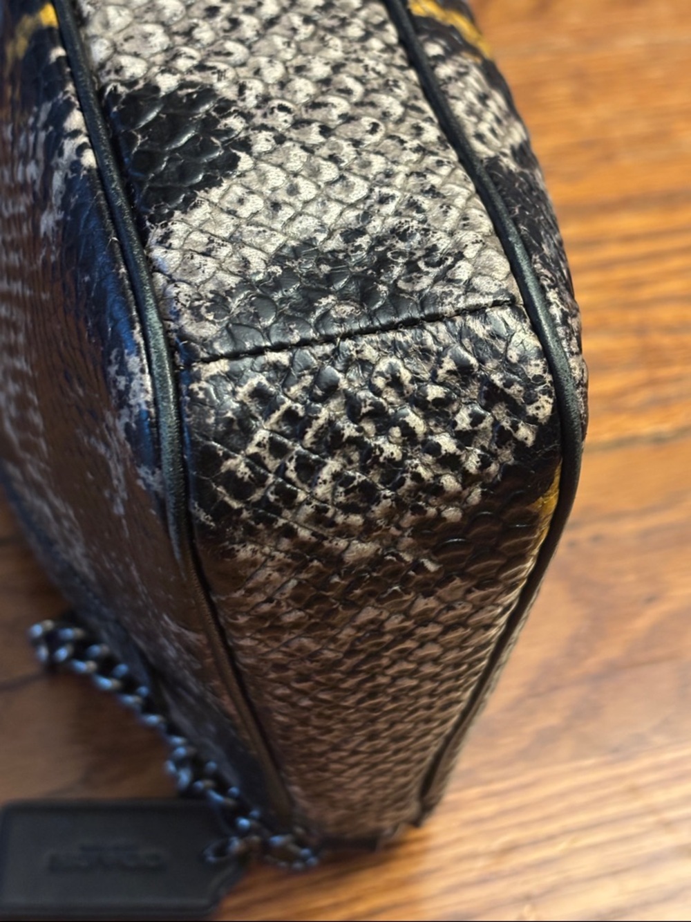 Coach 65393 Python Print Leather Wristlet/Clutch/small bag, Gunmetal Chain Strap - Picture 9 of 10